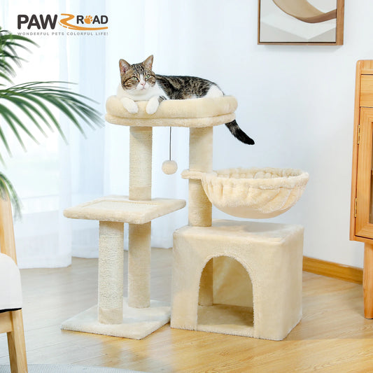 Luxury Multi-Level Cat Tree Tower | Large Condo, Sturdy Scratching Posts & Removable Perch Bed|31.5 in. Tall