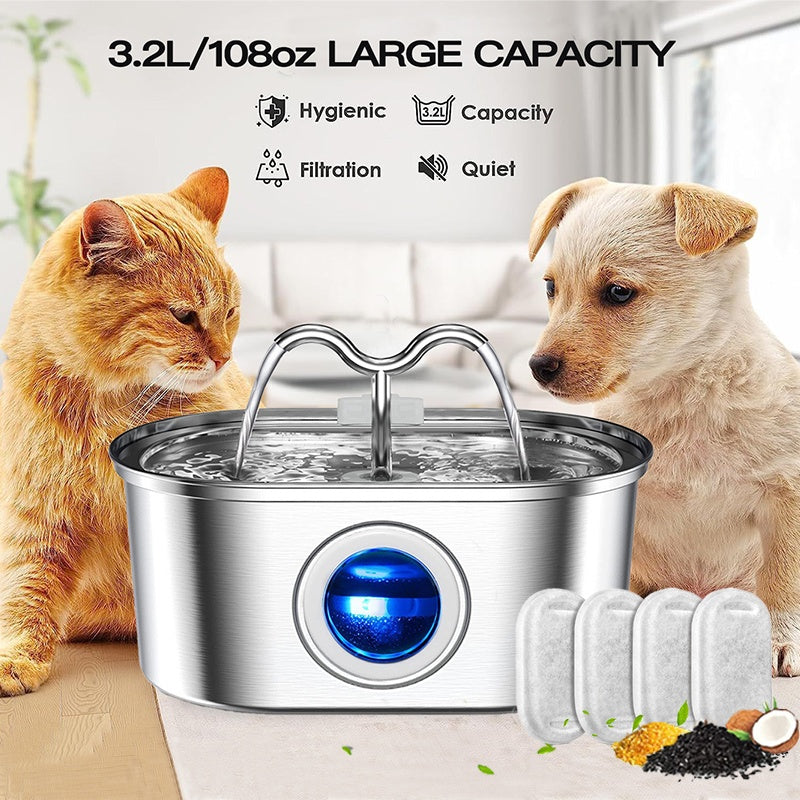 Ultimate 3.2L Stainless Steel Pet Fountain | Vet-Approved, Automatic & Ultra-Quiet Hydration System with 4 Filters