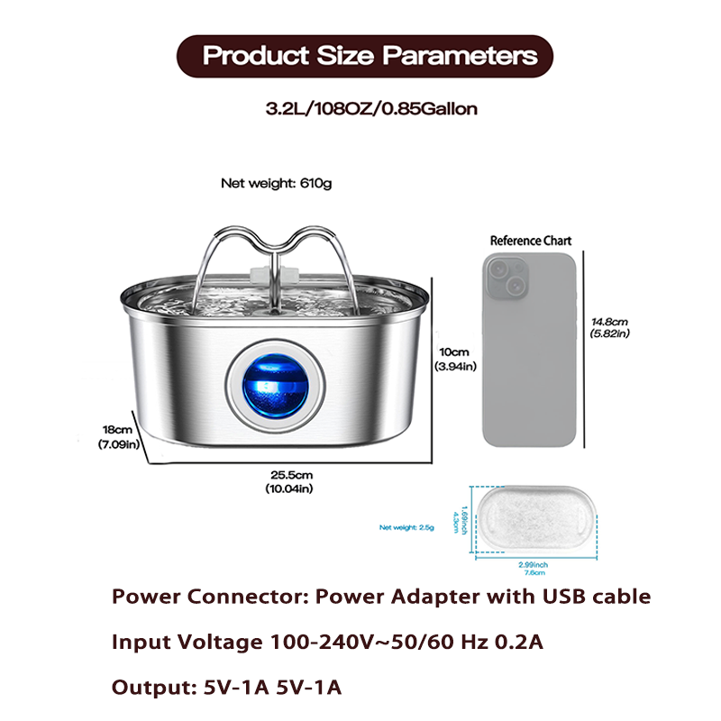 Ultimate 3.2L Stainless Steel Pet Fountain | Vet-Approved, Automatic & Ultra-Quiet Hydration System with 4 Filters