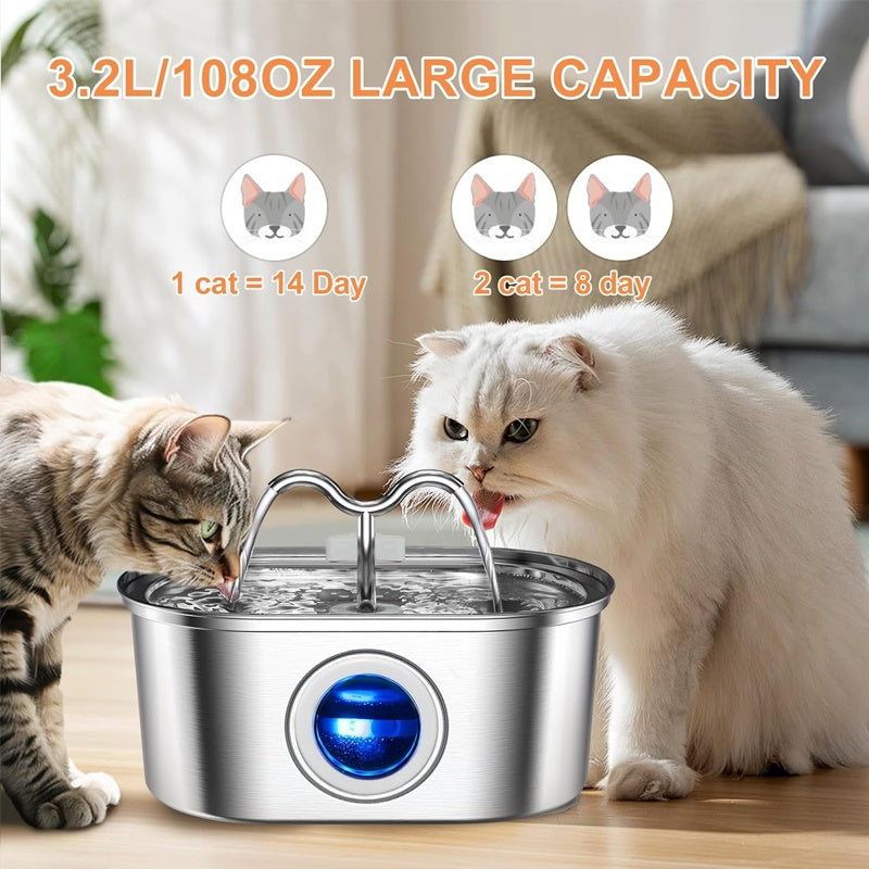 Ultimate 3.2L Stainless Steel Pet Fountain | Vet-Approved, Automatic & Ultra-Quiet Hydration System with 4 Filters