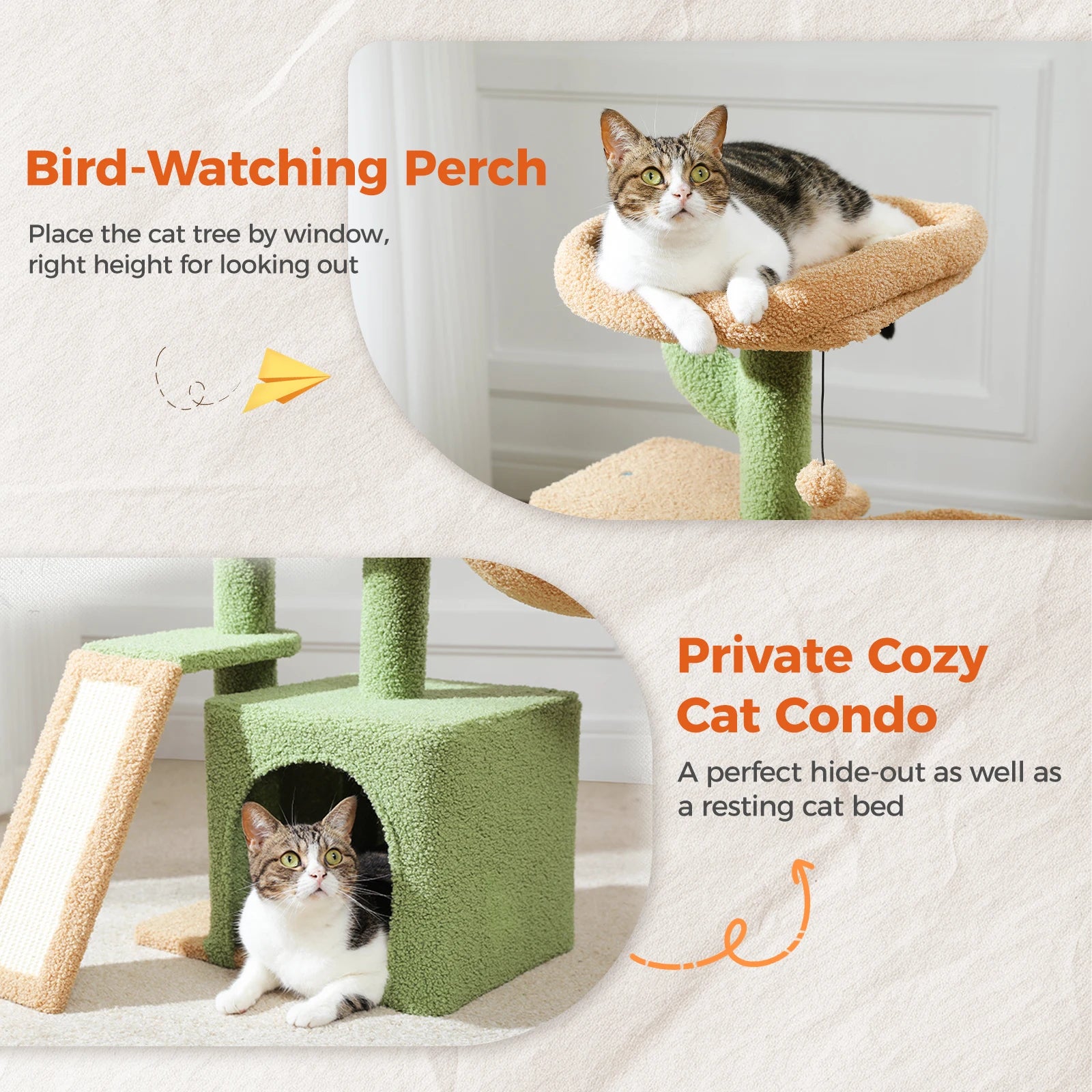 Luxury Multi-Level Cat Tree Tower | Large Condo, Sturdy Scratching Posts & Removable Perch Bed|31.5 in. Tall