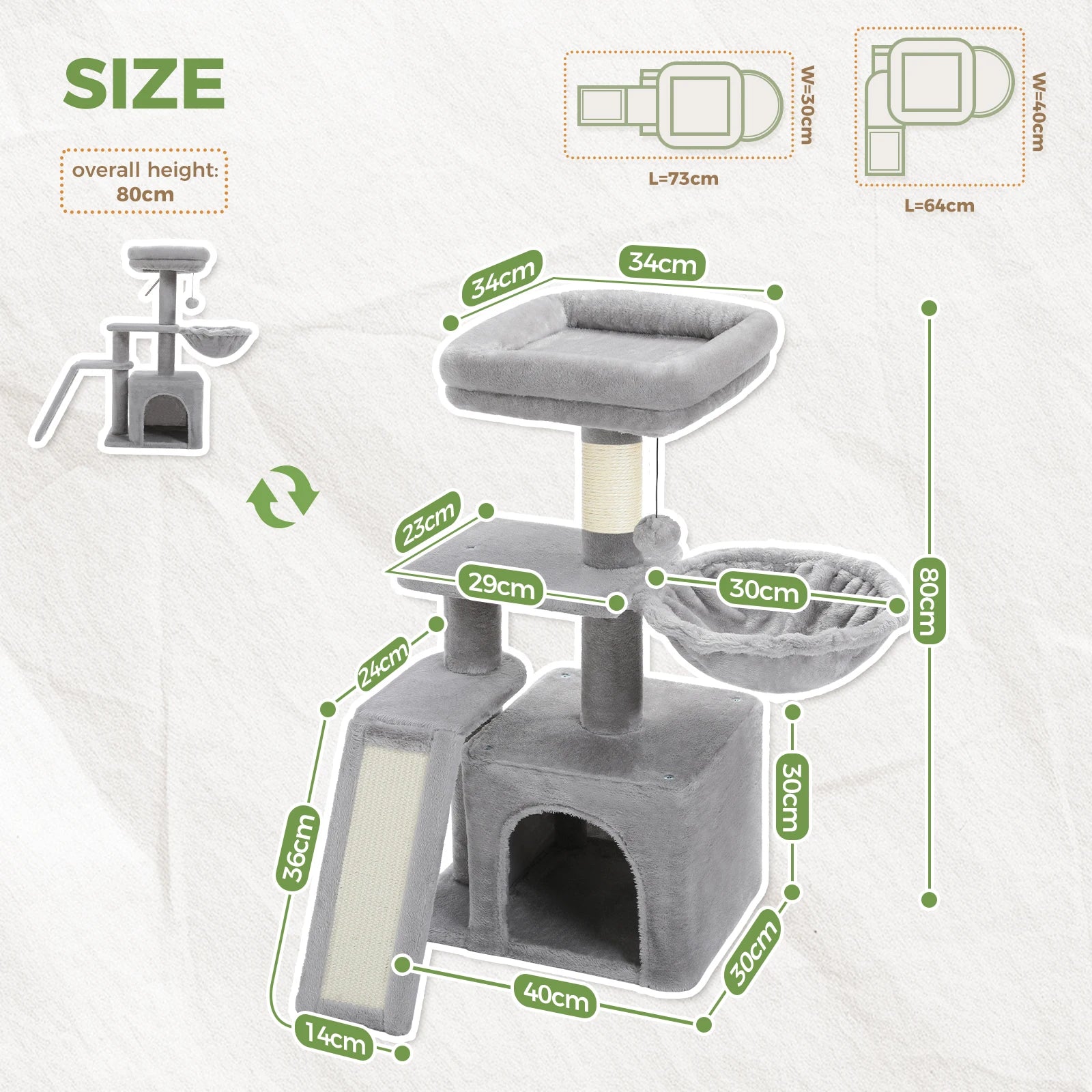 Luxury Multi-Level Cat Tree Tower | Large Condo, Sturdy Scratching Posts & Removable Perch Bed|31.5 in. Tall