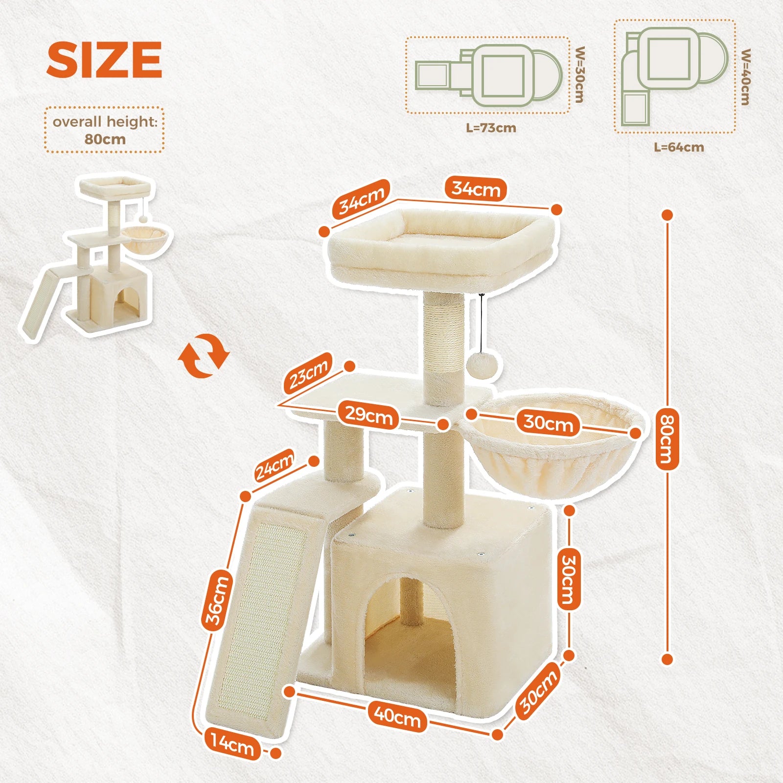 Luxury Multi-Level Cat Tree Tower | Large Condo, Sturdy Scratching Posts & Removable Perch Bed|31.5 in. Tall