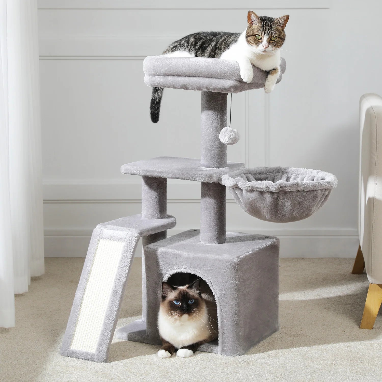 Luxury Multi-Level Cat Tree Tower | Large Condo, Sturdy Scratching Posts & Removable Perch Bed|31.5 in. Tall