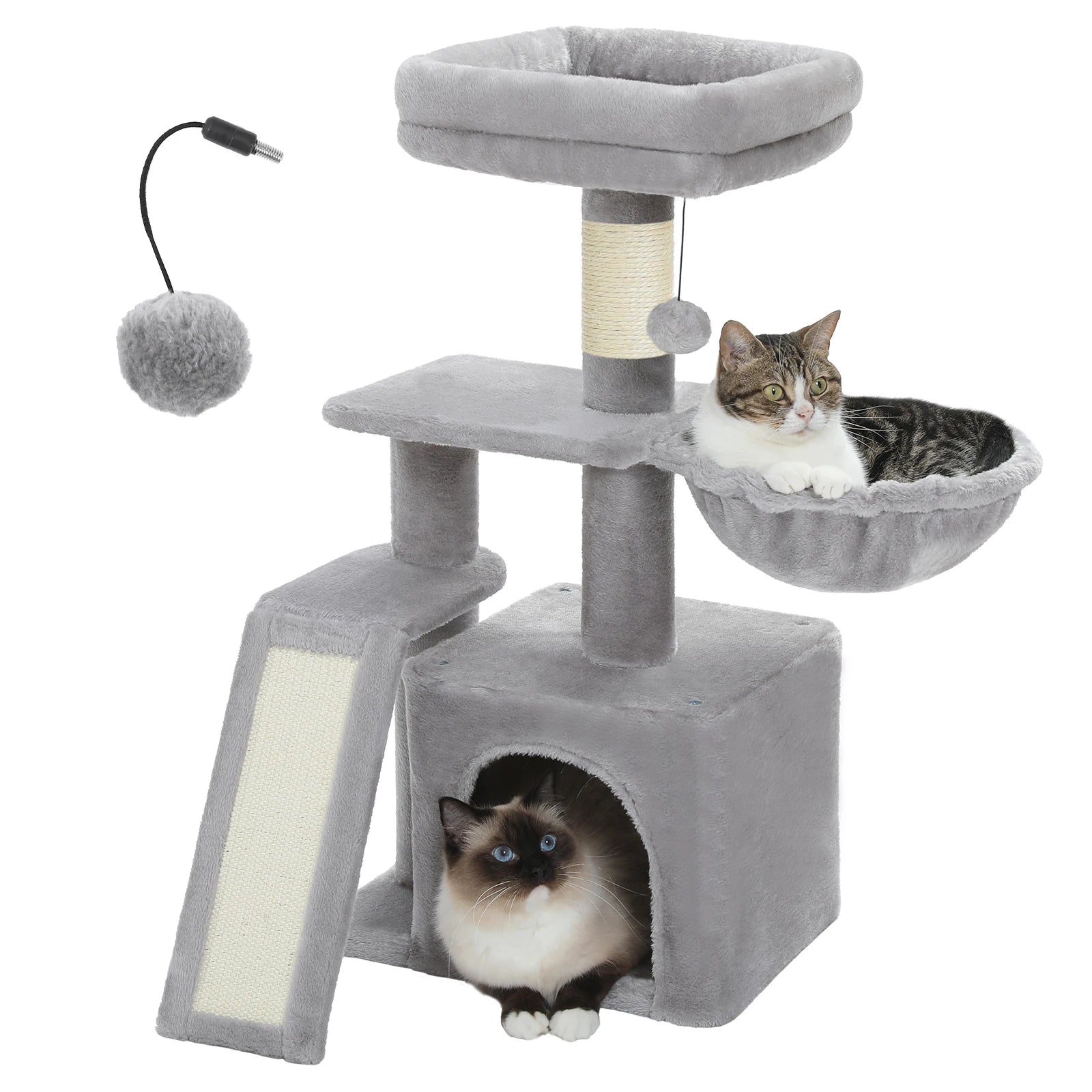 Luxury Multi-Level Cat Tree Tower | Large Condo, Sturdy Scratching Posts & Removable Perch Bed|31.5 in. Tall