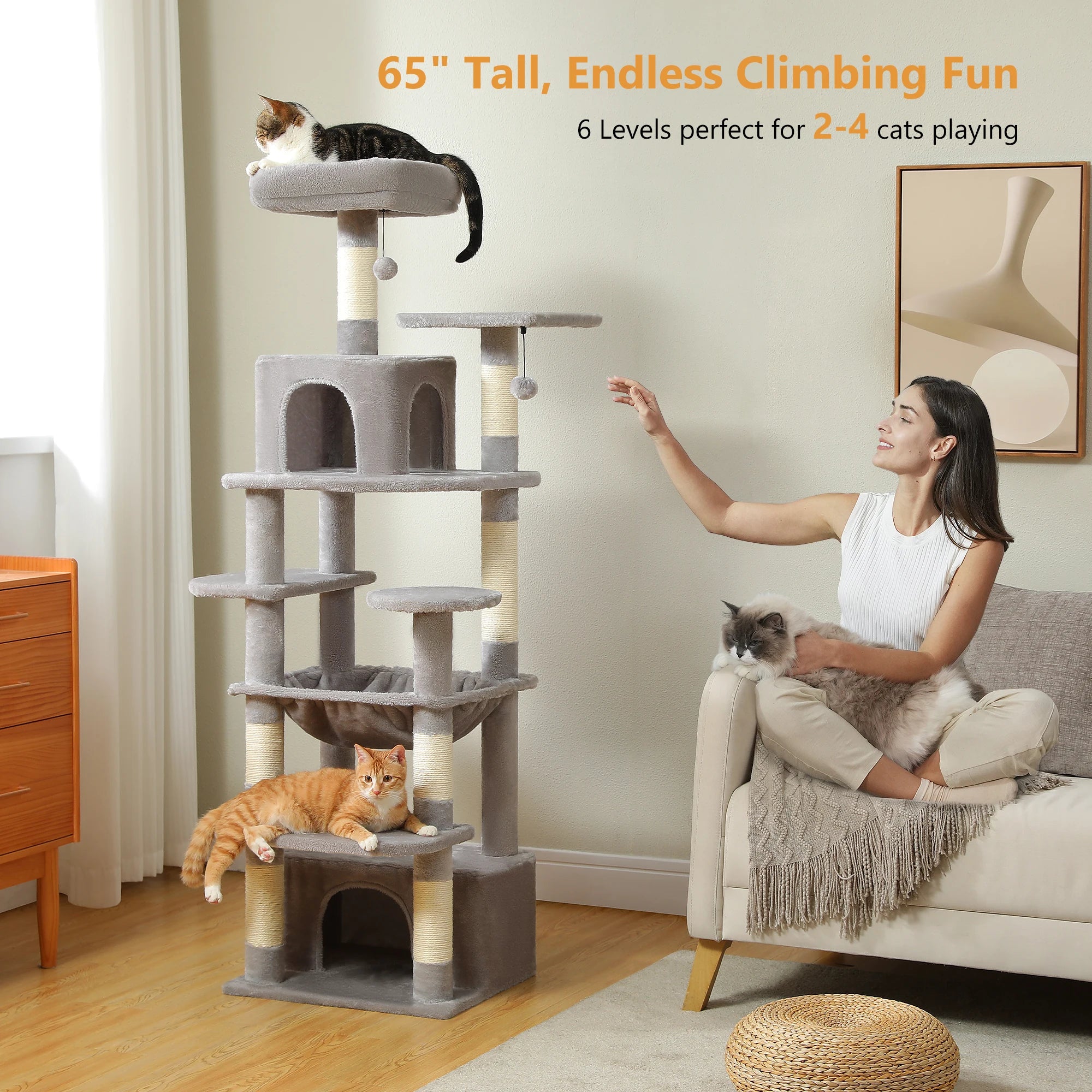 Premium Cat Tower (3 Sizes) | Multi-Level Sisal Scratching Tree for Large and Active Cats"