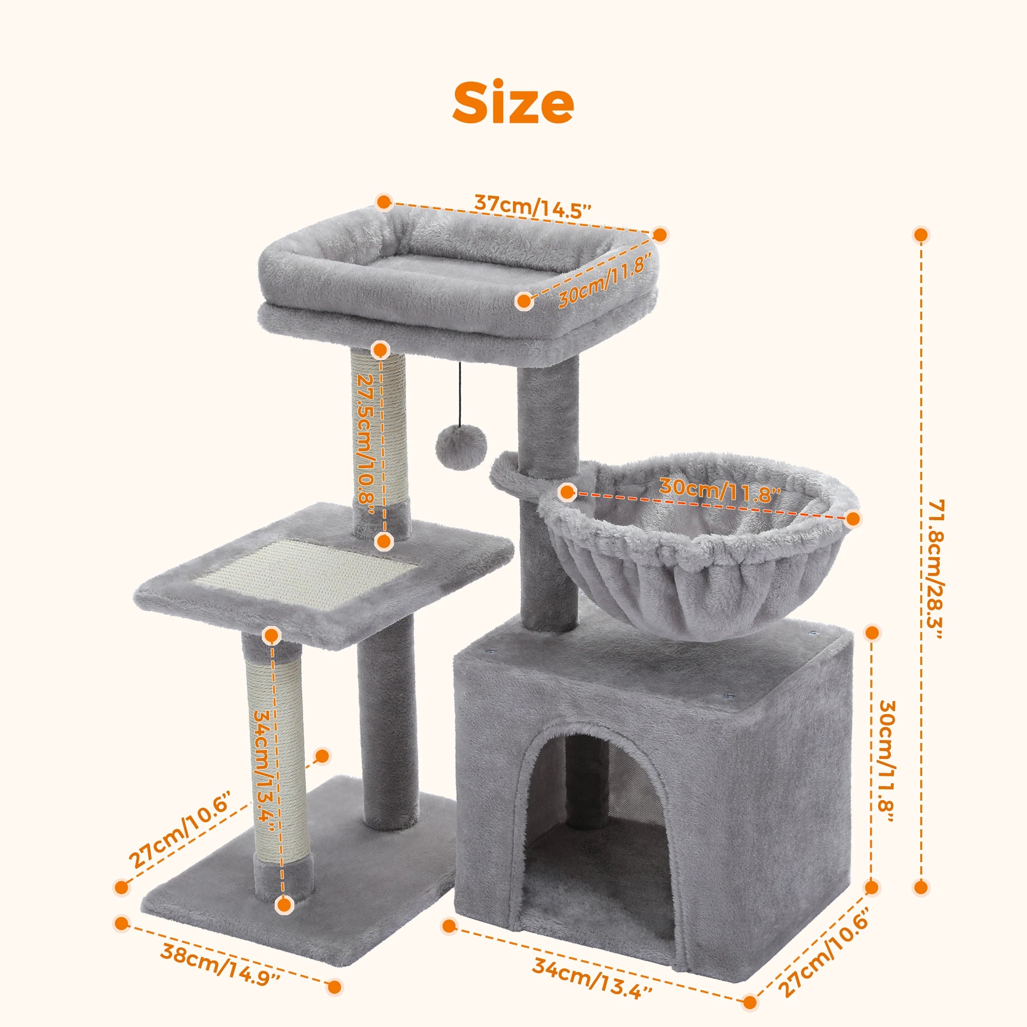 Luxury Multi-Level Cat Tree Tower | Large Condo, Sturdy Scratching Posts & Removable Perch Bed|31.5 in. Tall