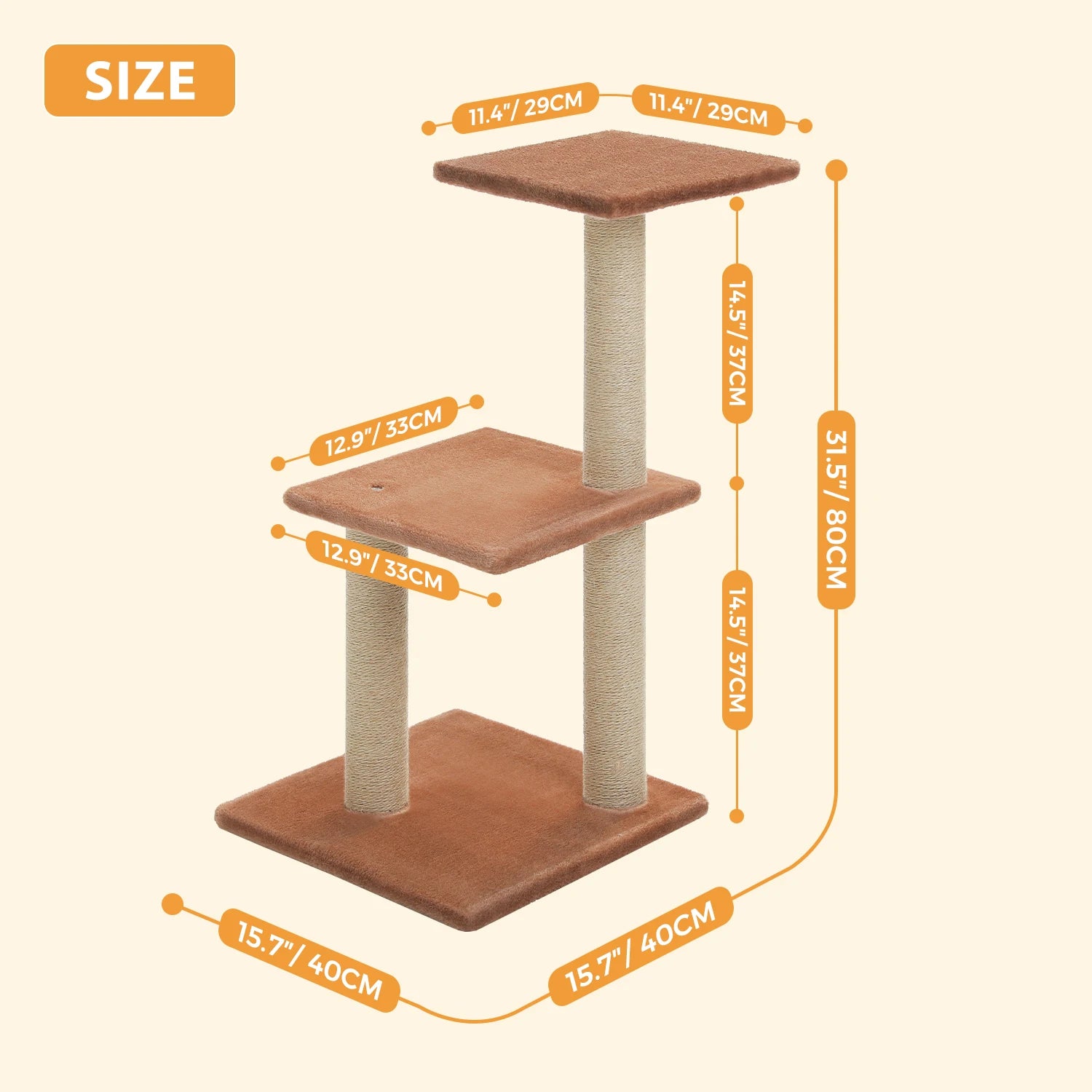 Luxury Multi-Level Cat Tree Tower | Large Condo, Sturdy Scratching Posts & Removable Perch Bed|31.5 in. Tall