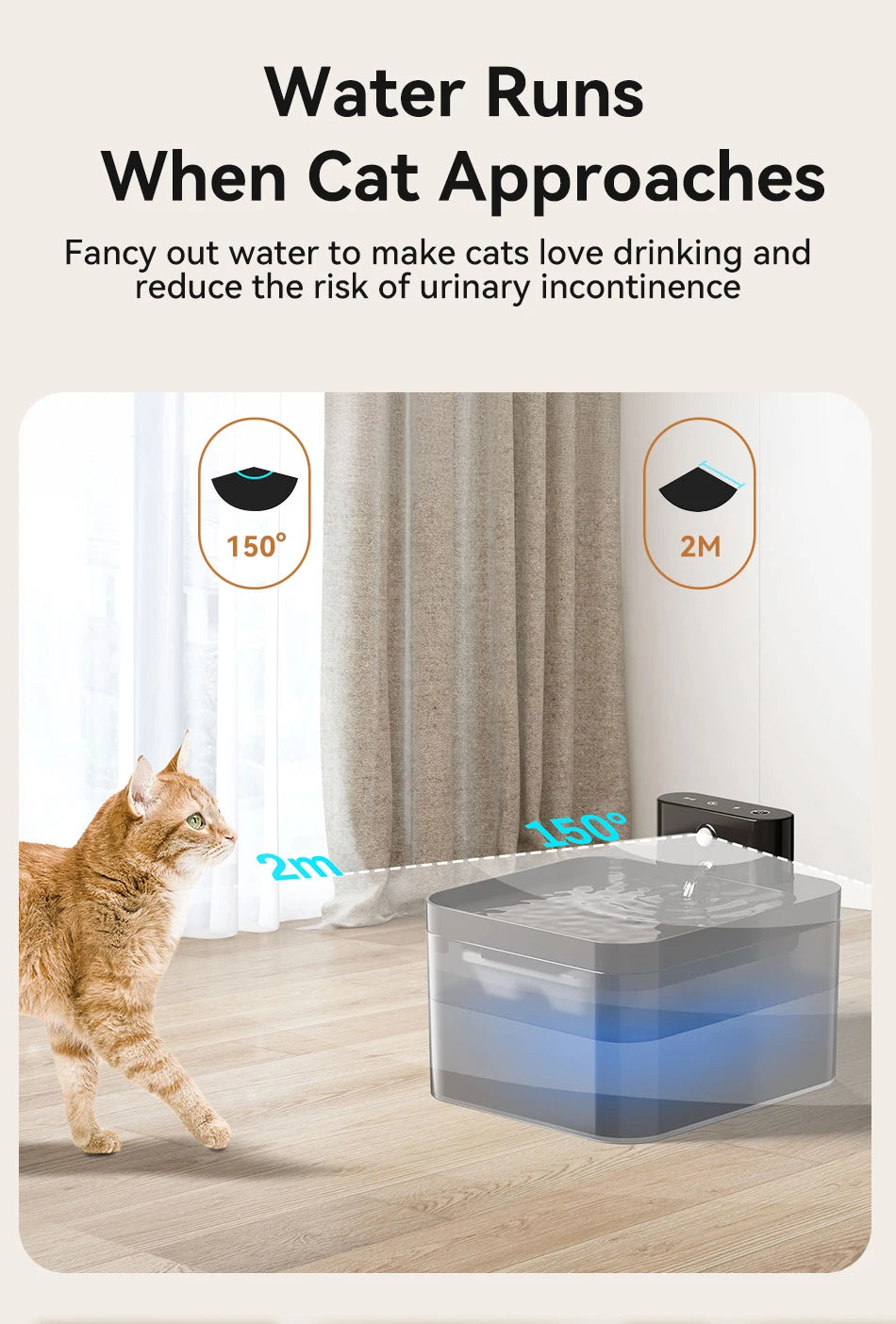 ROJECO Wireless Automatic Cat Water Fountain 2600mAh Pet Water Dispenser For Dog Cat Infrared Sensor Smart Pet Drinkier Fountain