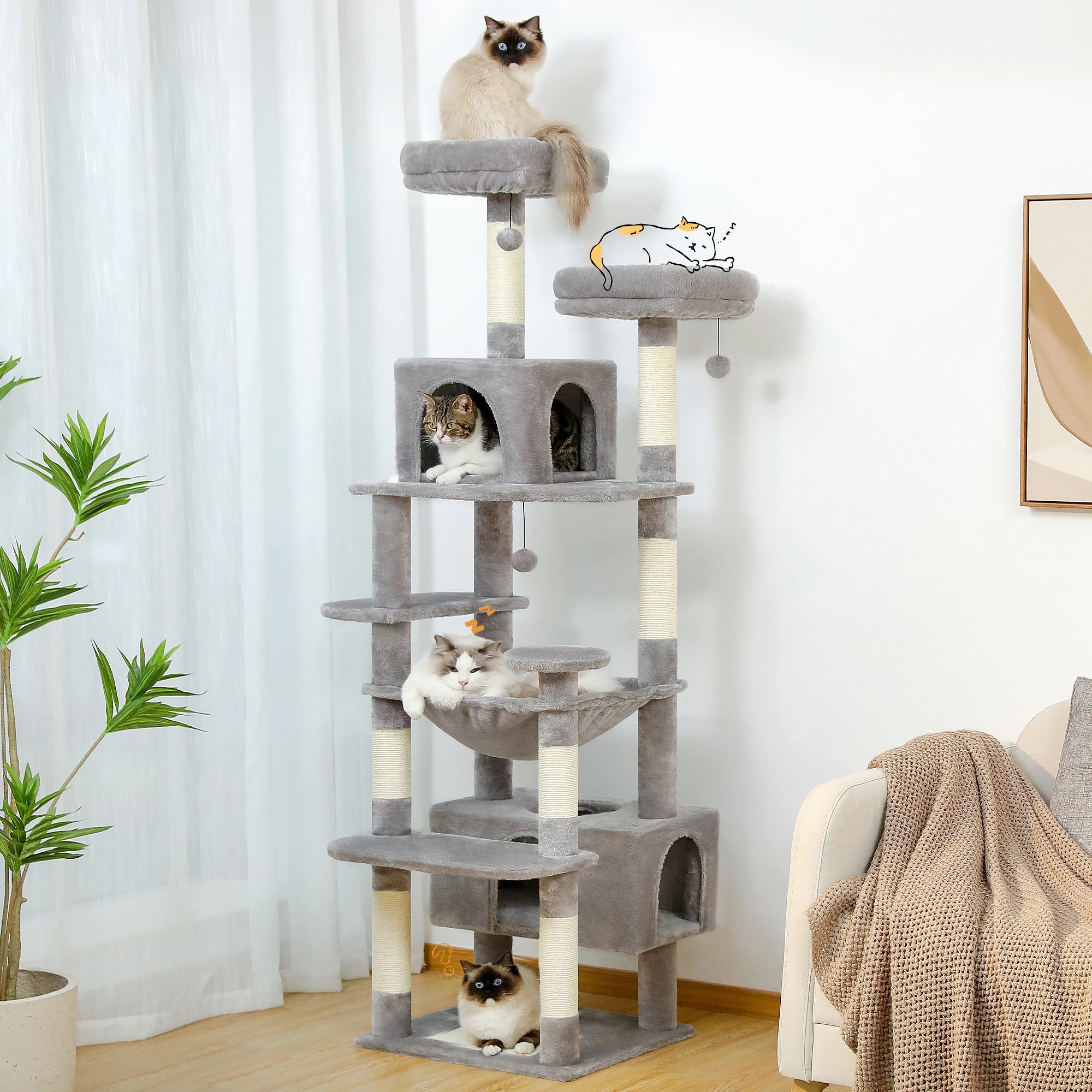 Premium Cat Tower (3 Sizes) | Multi-Level Sisal Scratching Tree for Large and Active Cats"