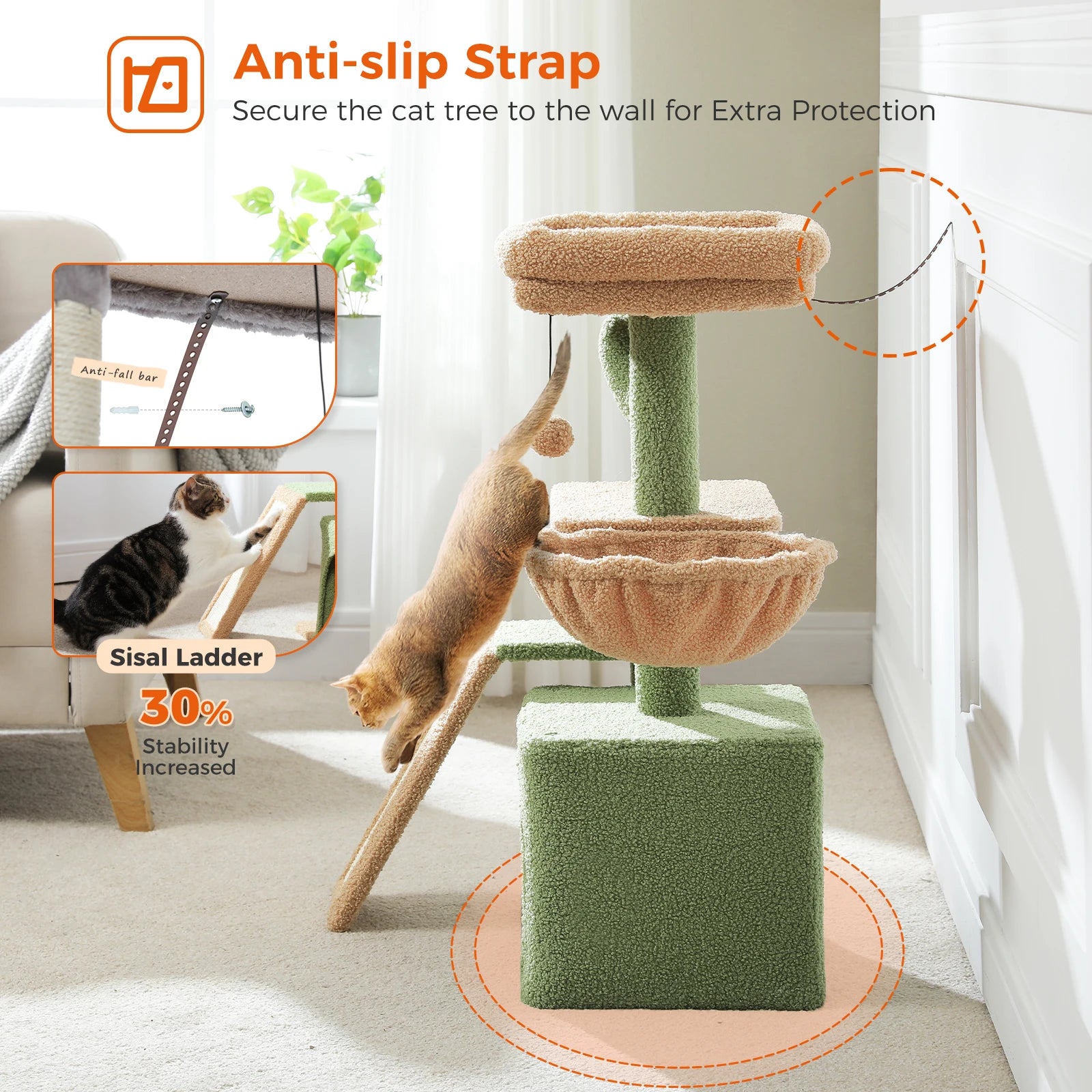 Luxury Multi-Level Cat Tree Tower | Large Condo, Sturdy Scratching Posts & Removable Perch Bed|31.5 in. Tall