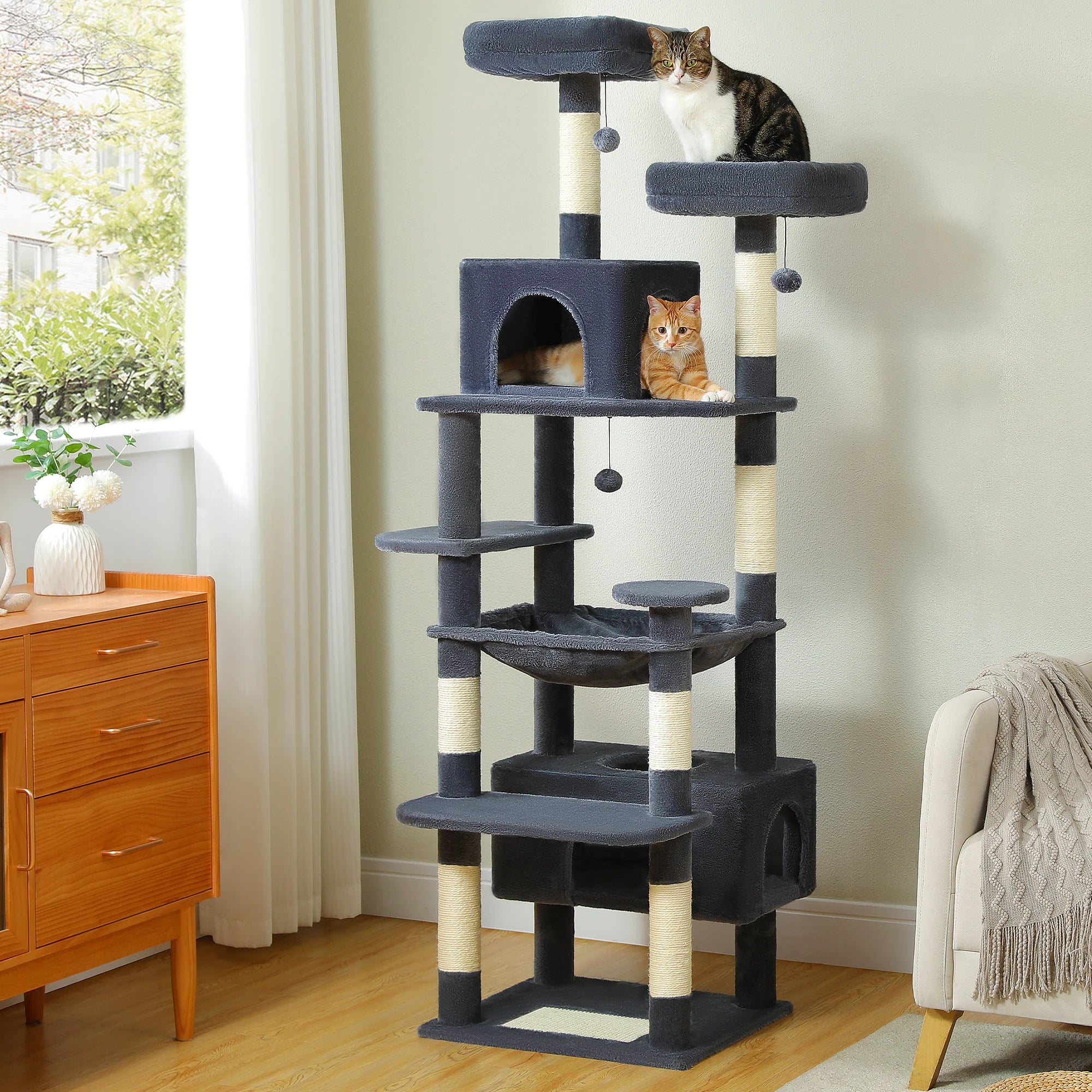 Premium Cat Tower (3 Sizes) | Multi-Level Sisal Scratching Tree for Large and Active Cats"