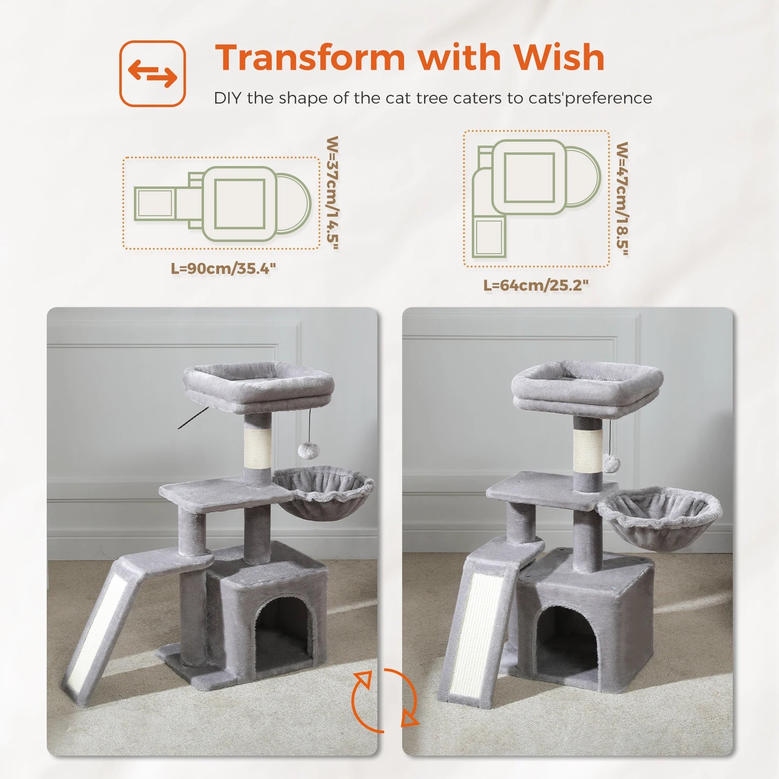 Luxury Multi-Level Cat Tree Tower | Large Condo, Sturdy Scratching Posts & Removable Perch Bed|31.5 in. Tall