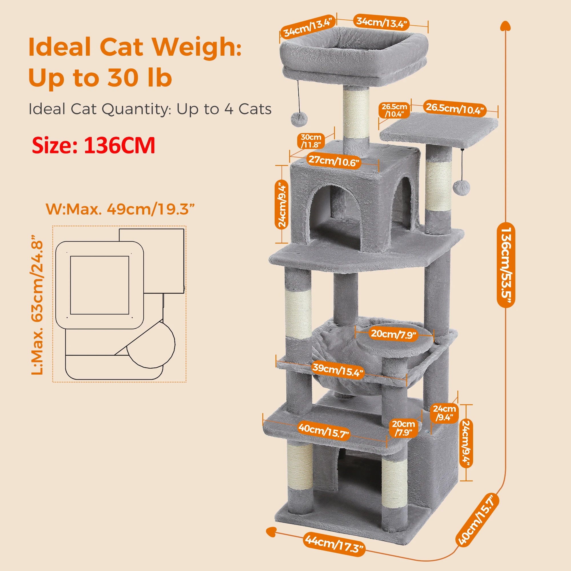 Premium Cat Tower (3 Sizes) | Multi-Level Sisal Scratching Tree for Large and Active Cats"