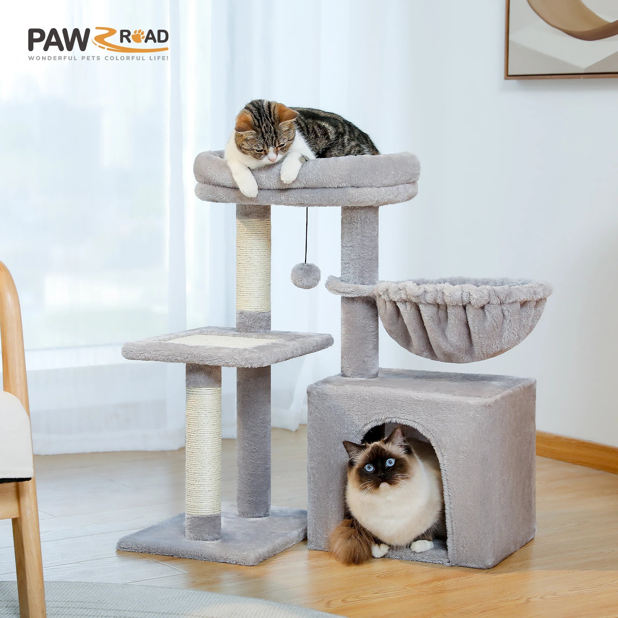 Luxury Multi-Level Cat Tree Tower | Large Condo, Sturdy Scratching Posts & Removable Perch Bed|31.5 in. Tall