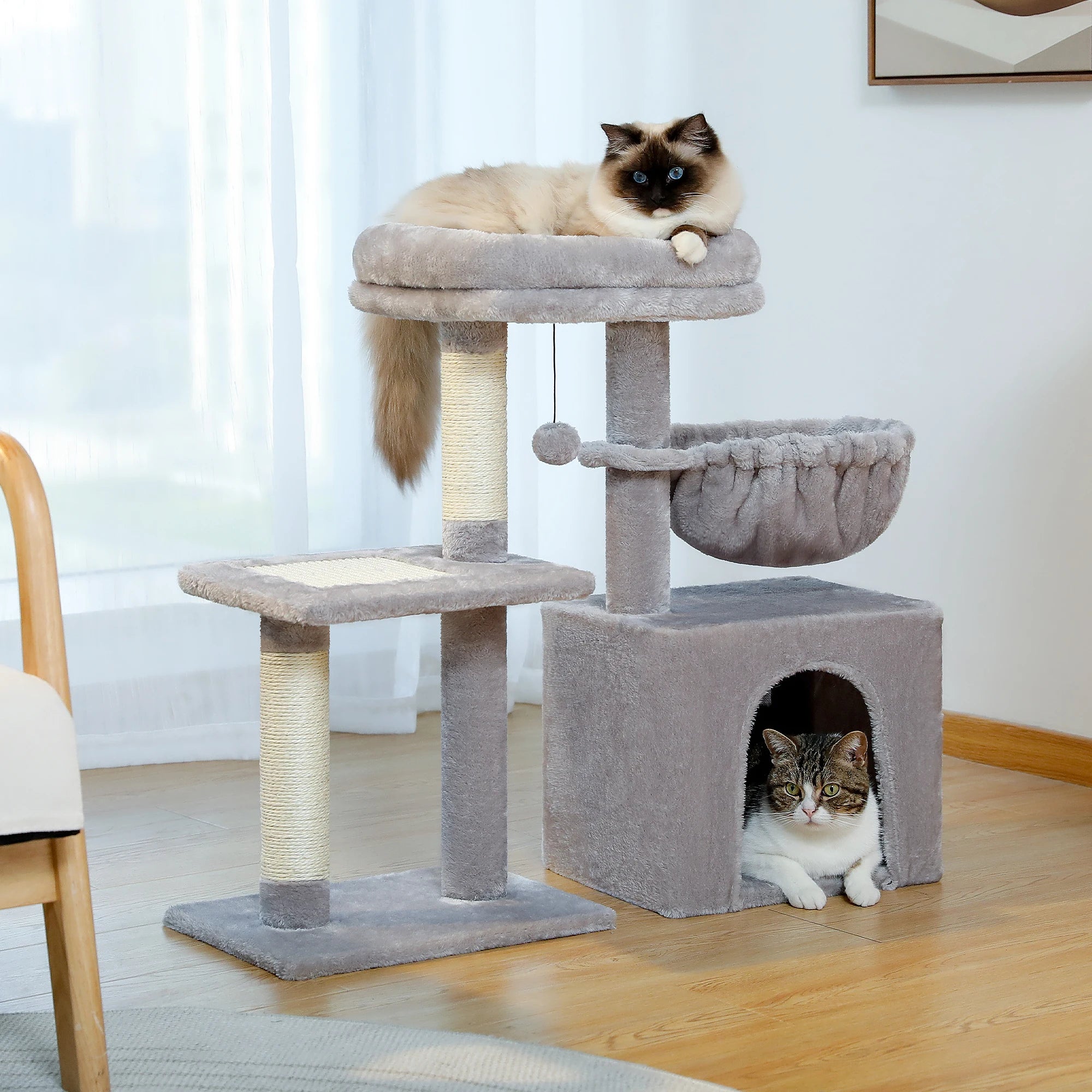 Luxury Multi-Level Cat Tree Tower | Large Condo, Sturdy Scratching Posts & Removable Perch Bed|31.5 in. Tall