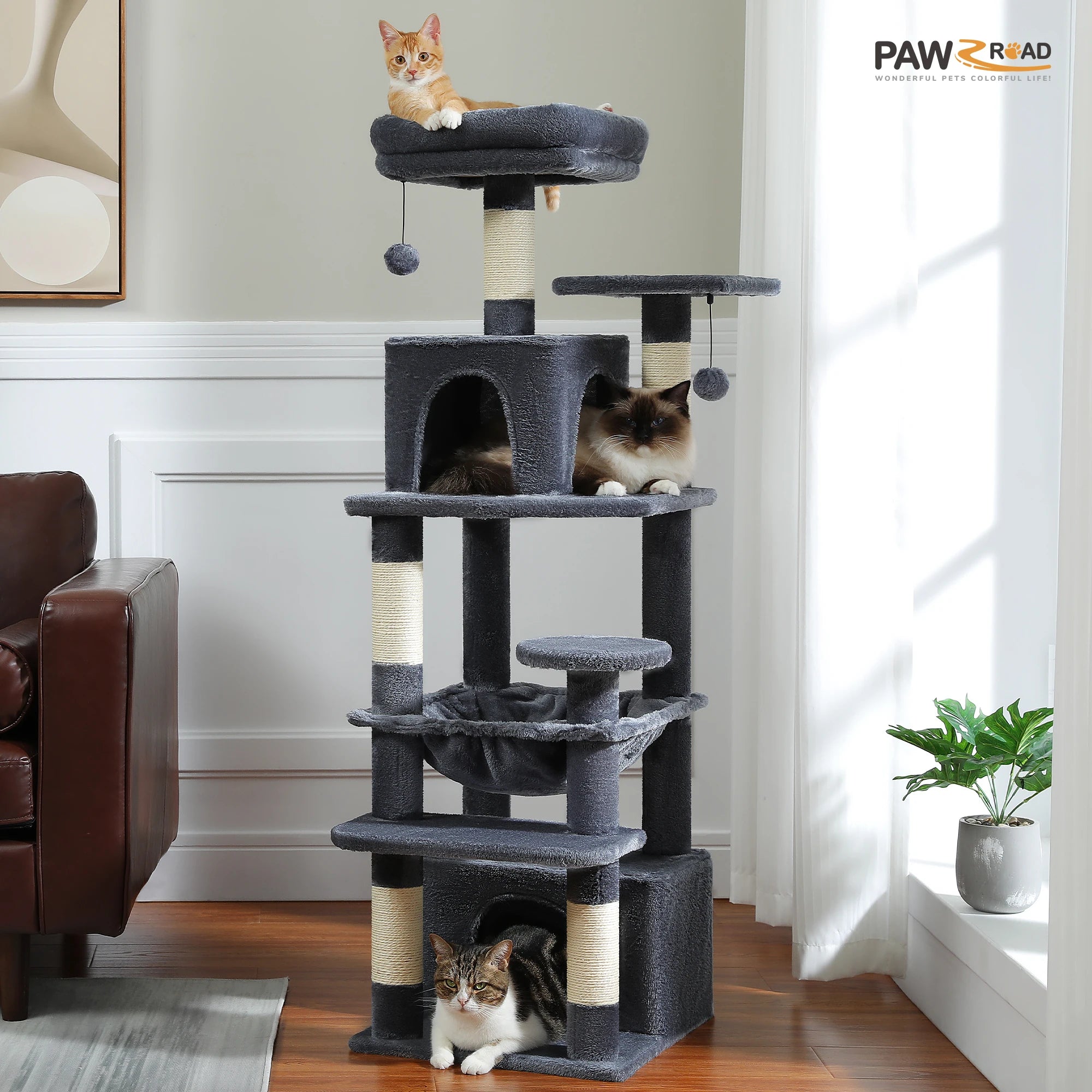 Premium Cat Tower (3 Sizes) | Multi-Level Sisal Scratching Tree for Large and Active Cats"