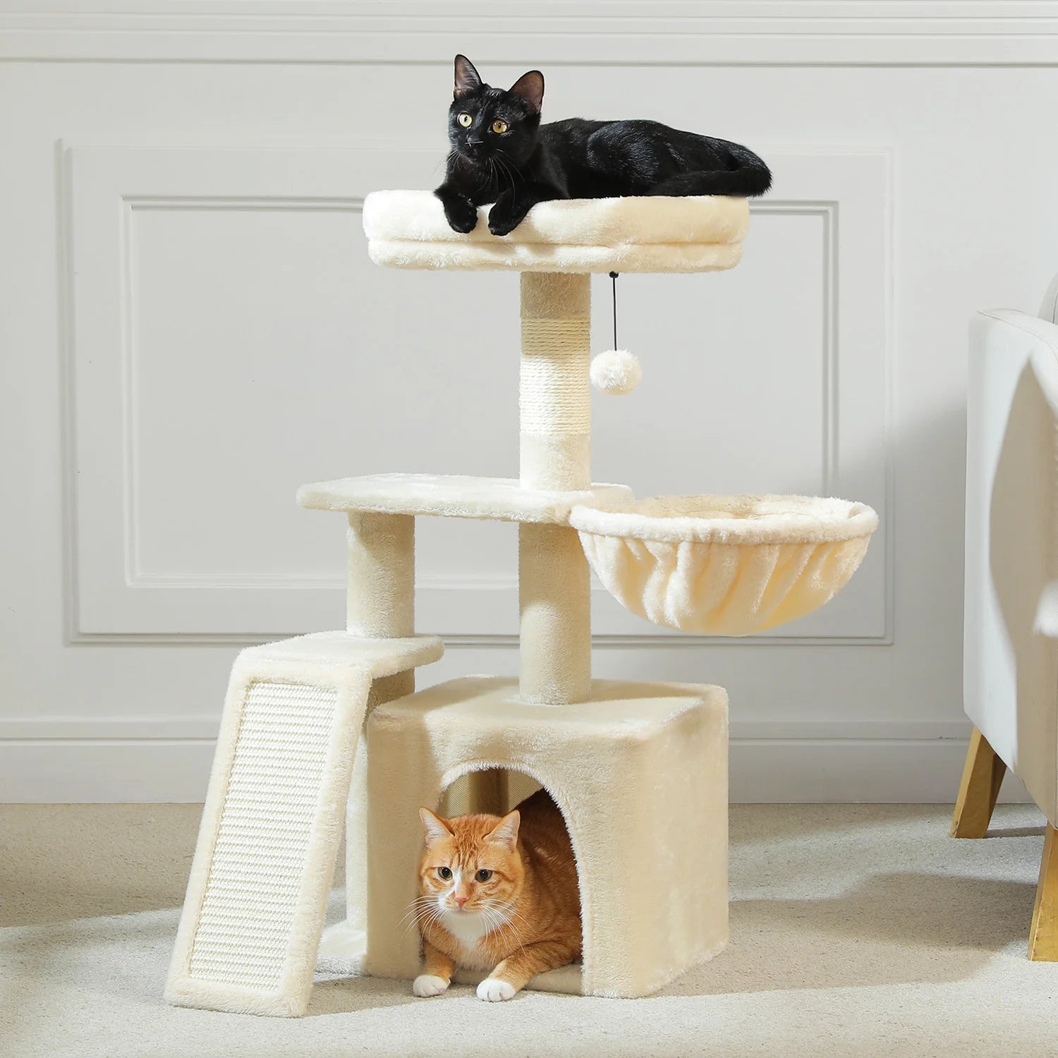 Luxury Multi-Level Cat Tree Tower | Large Condo, Sturdy Scratching Posts & Removable Perch Bed|31.5 in. Tall