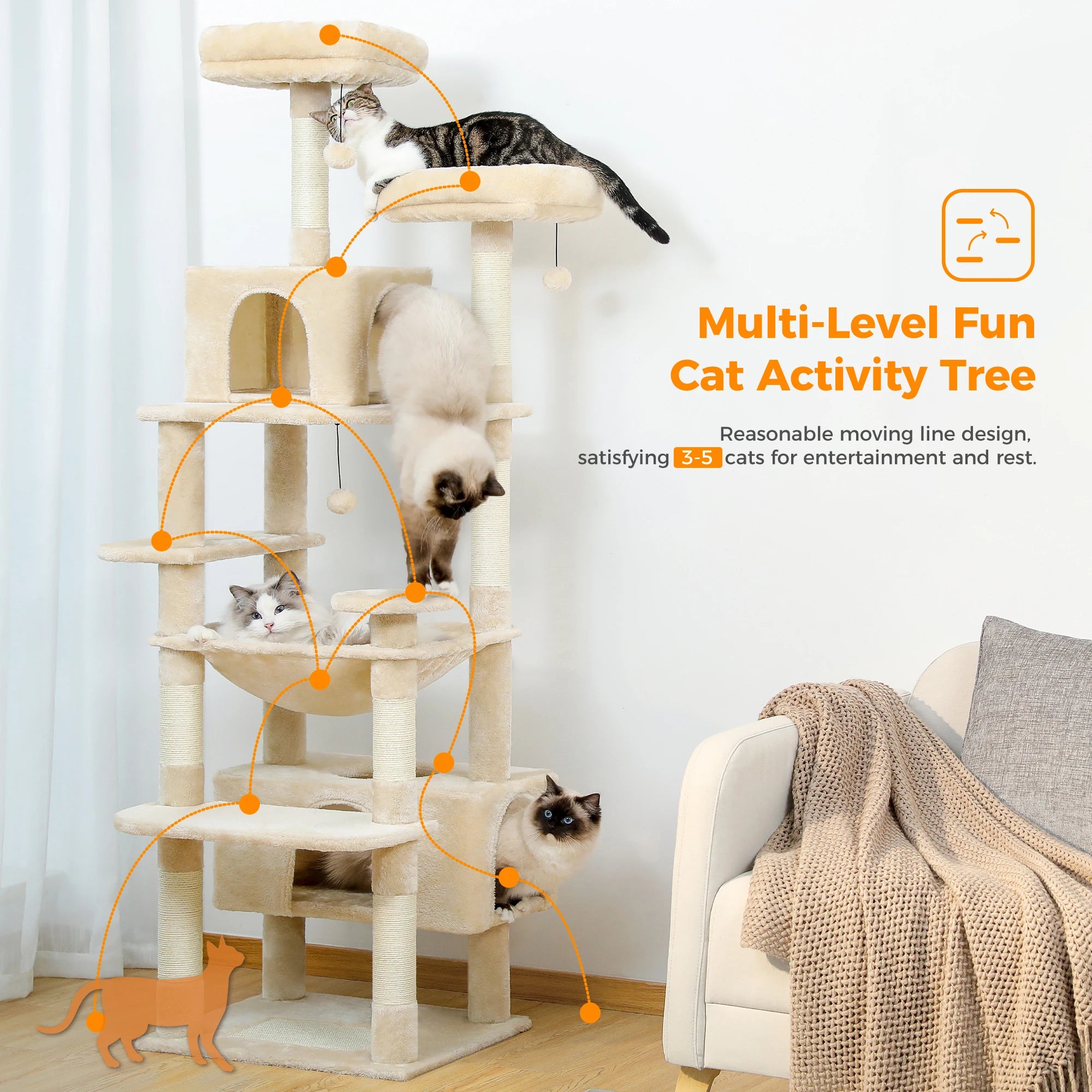Premium Cat Tower (3 Sizes) | Multi-Level Sisal Scratching Tree for Large and Active Cats"