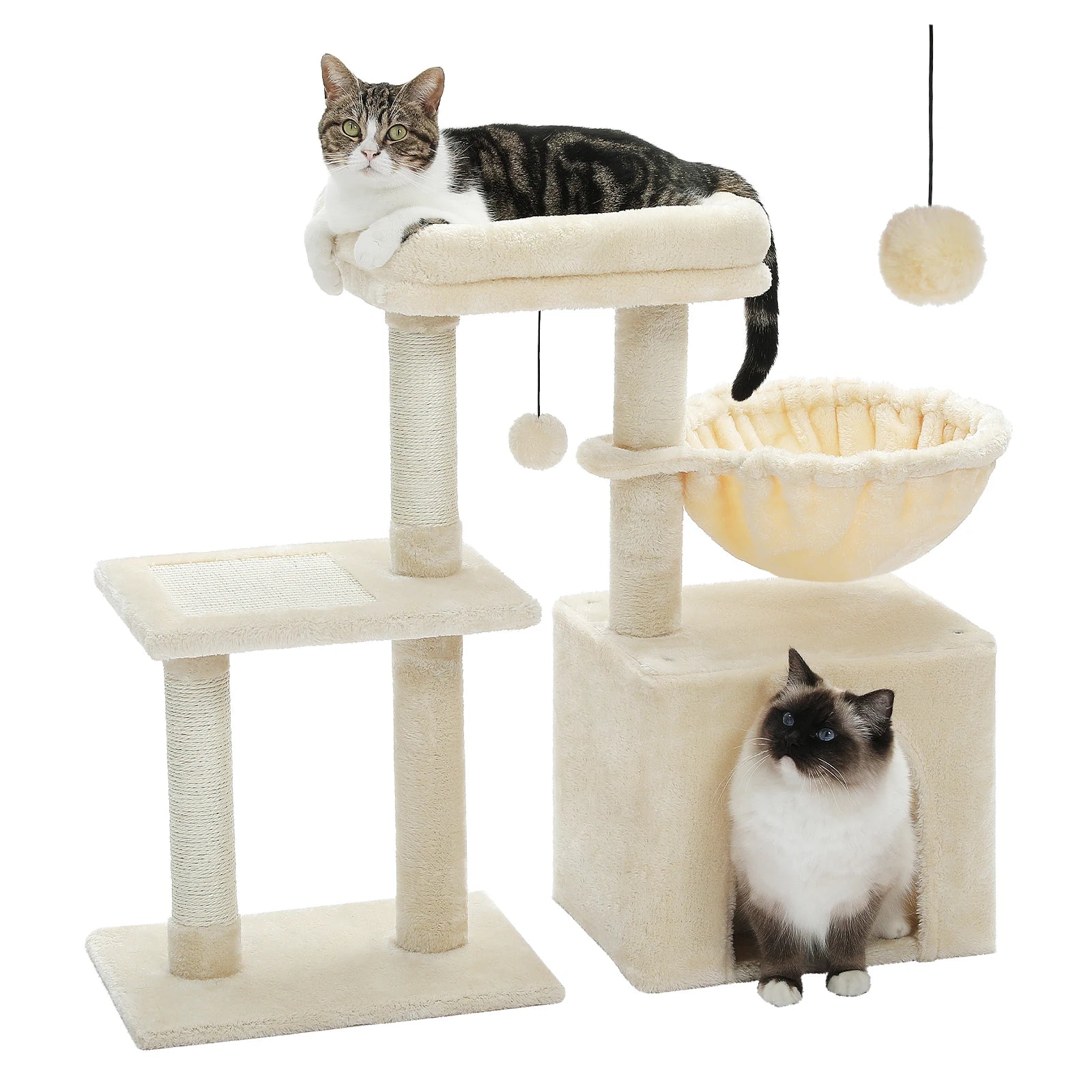 Luxury Multi-Level Cat Tree Tower | Large Condo, Sturdy Scratching Posts & Removable Perch Bed|31.5 in. Tall