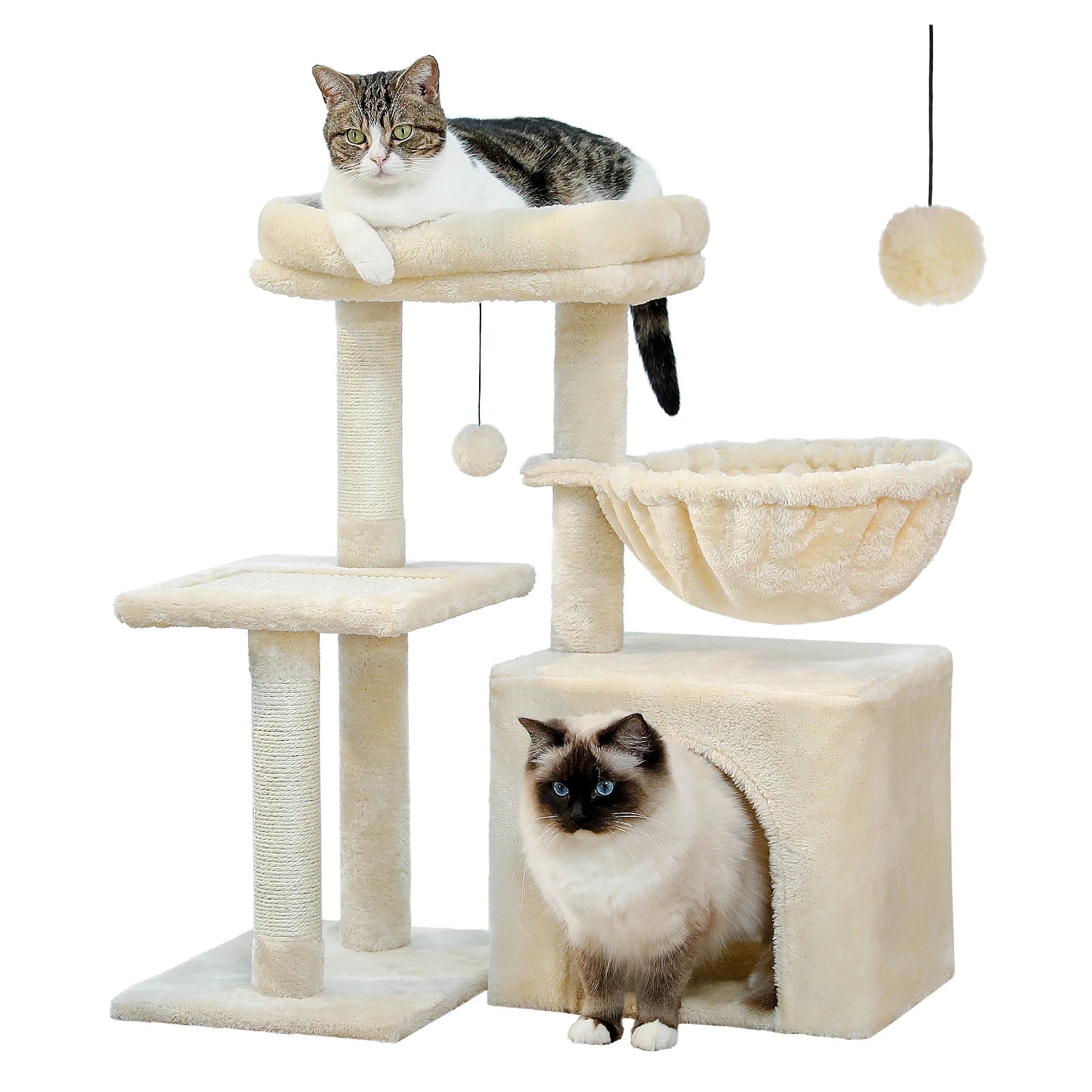 Luxury Multi-Level Cat Tree Tower | Large Condo, Sturdy Scratching Posts & Removable Perch Bed|31.5 in. Tall