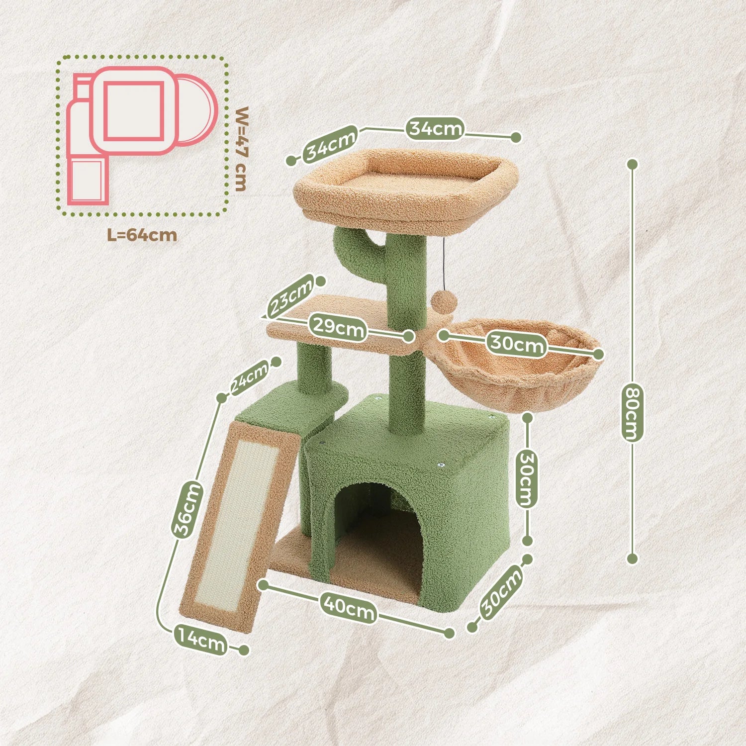 Luxury Multi-Level Cat Tree Tower | Large Condo, Sturdy Scratching Posts & Removable Perch Bed|31.5 in. Tall