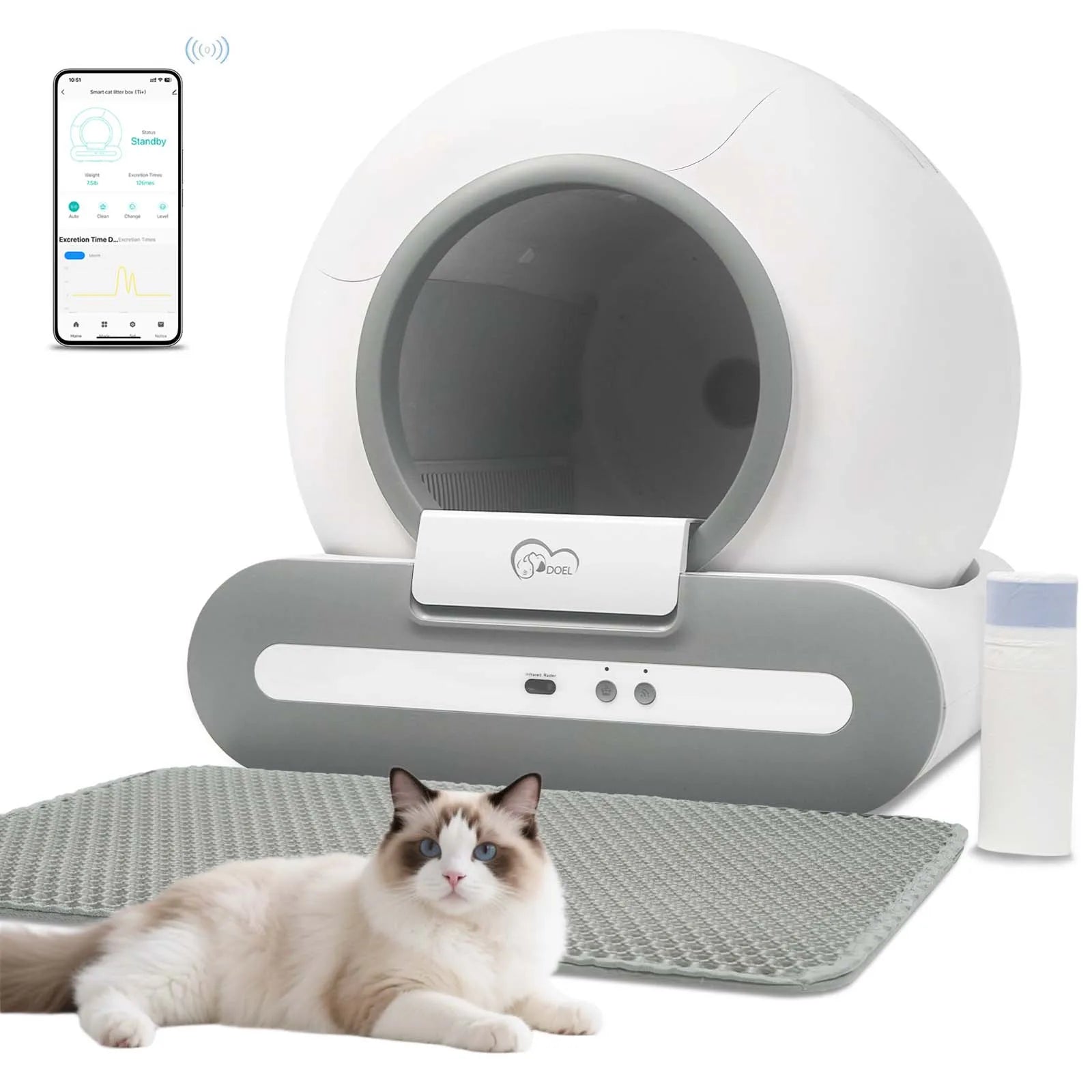Automatic Self-Cleaning Litter Box (65L Total Capacity) | Smart App Control, Health Monitoring & Anti-Pinch Safety | Suitable for Cats 3.3-18 lbs