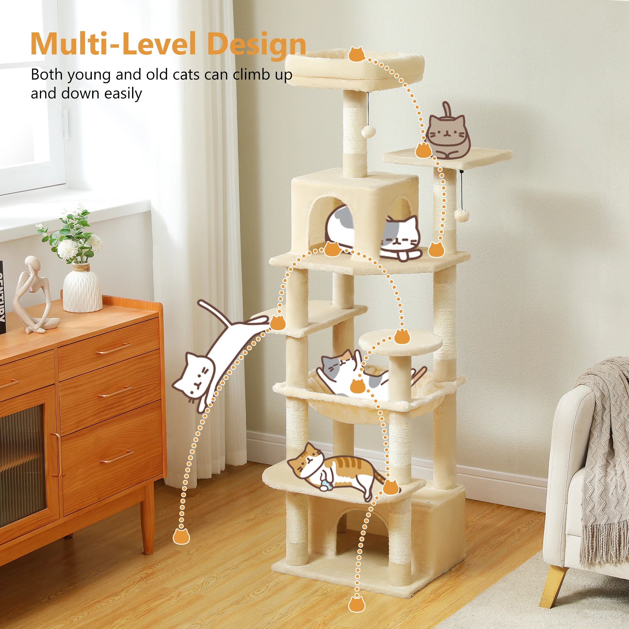 Premium Cat Tower (3 Sizes) | Multi-Level Sisal Scratching Tree for Large and Active Cats"