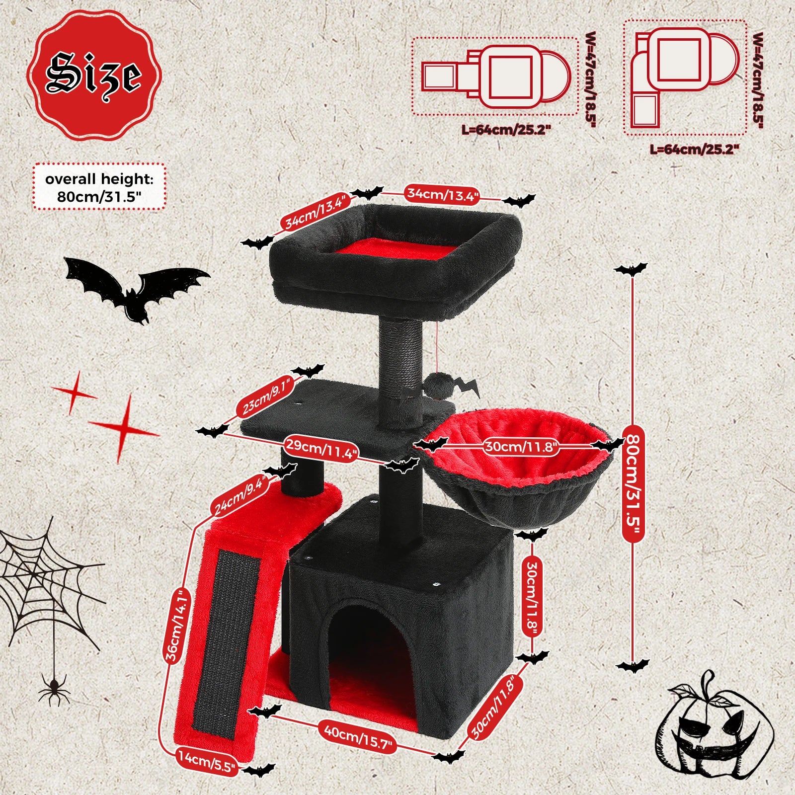 Luxury Multi-Level Cat Tree Tower | Large Condo, Sturdy Scratching Posts & Removable Perch Bed|31.5 in. Tall