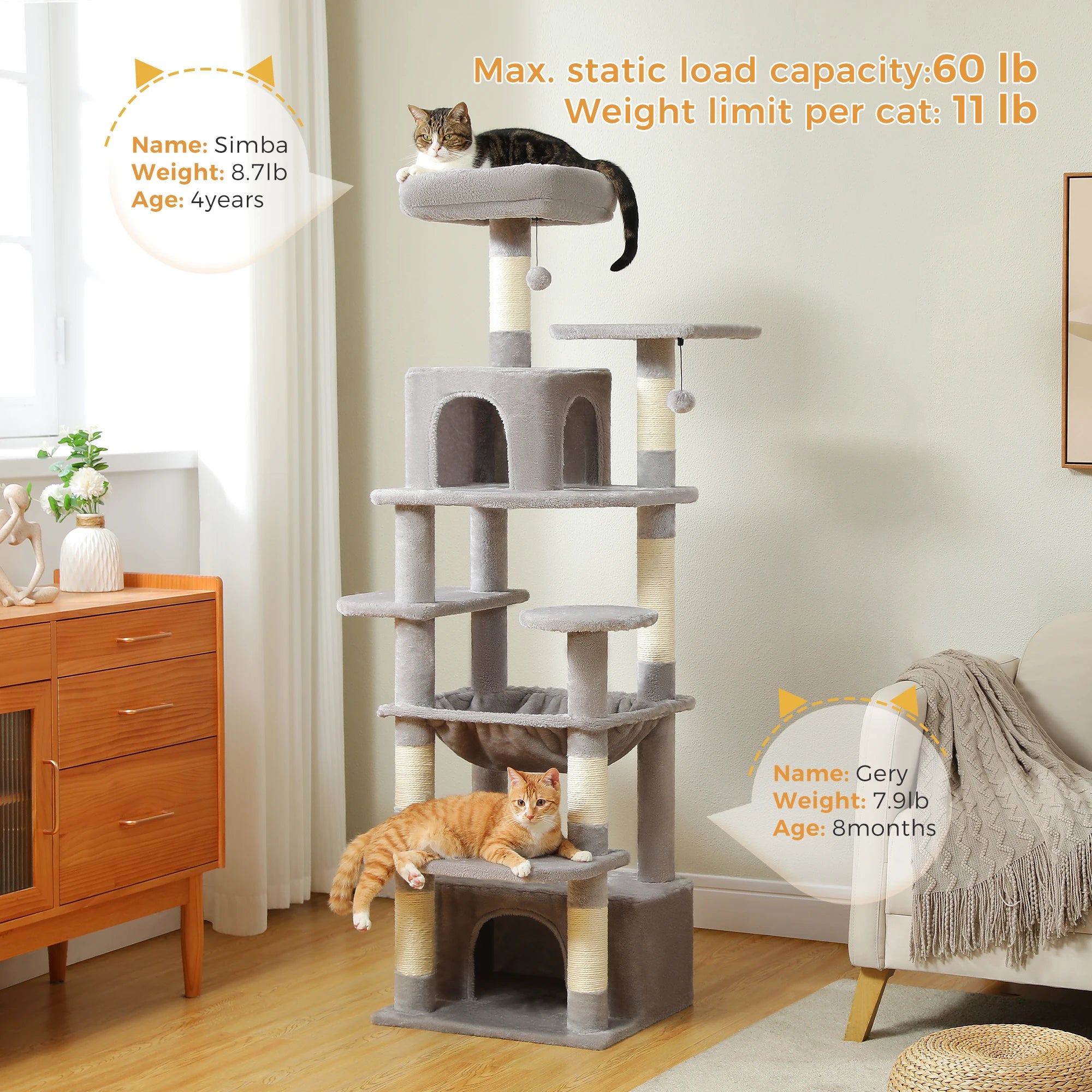 Premium Cat Tower (3 Sizes) | Multi-Level Sisal Scratching Tree for Large and Active Cats"